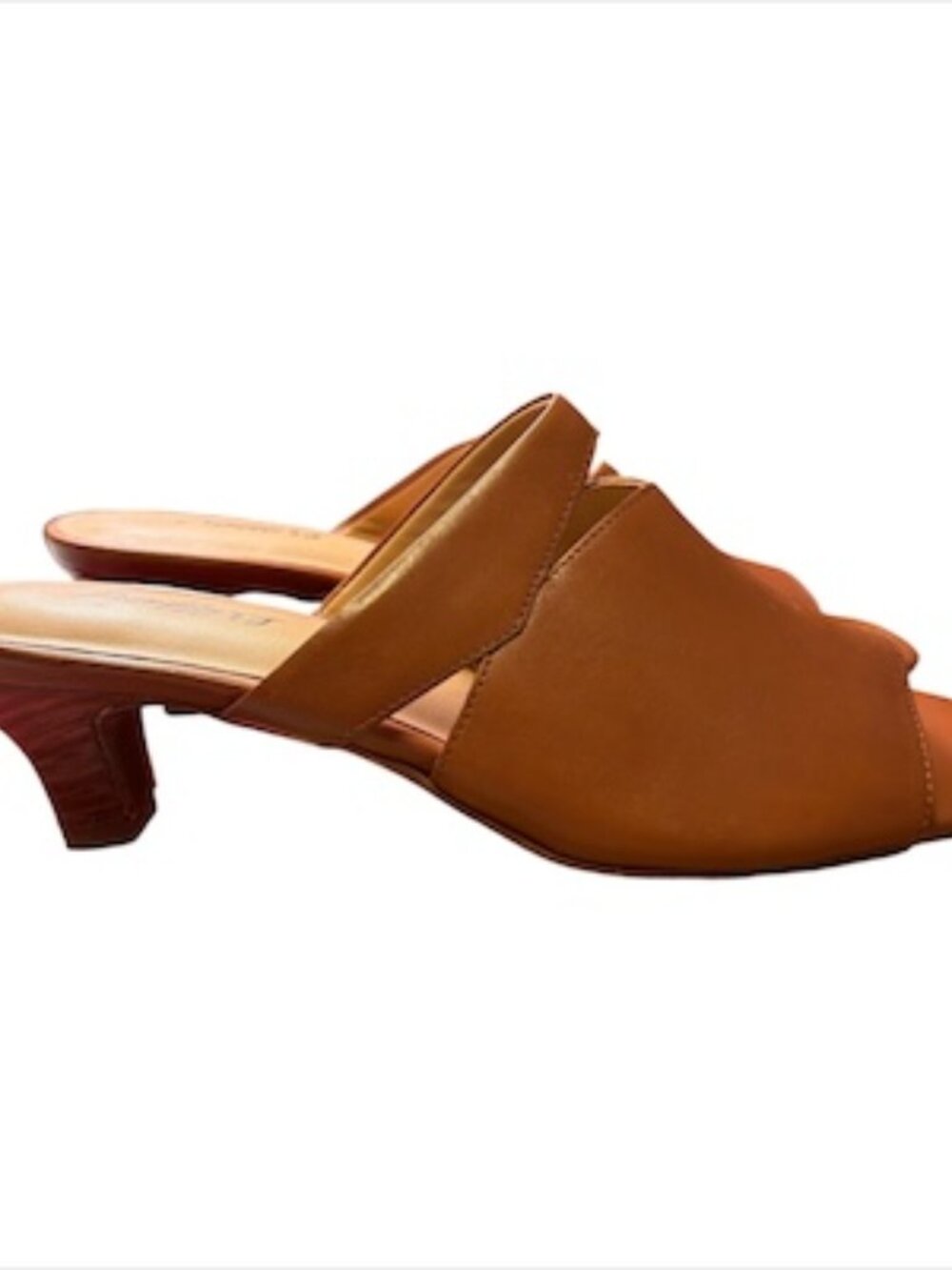 Trotters Ninette Womens 8.5 Brown Leather Slip On Heeled Sandals Shoes NWOB